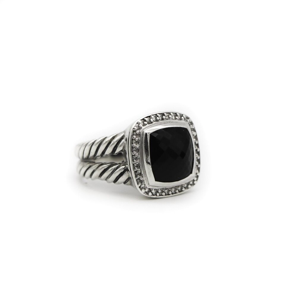 David Yurman 925 Sterling Silver Albion Black Onyx Pave Diamonds Cocktail Ring